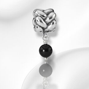 🙄RARE🙄 Pandora Sterling Silver Braided Black Onyx Dangle Charm Retired